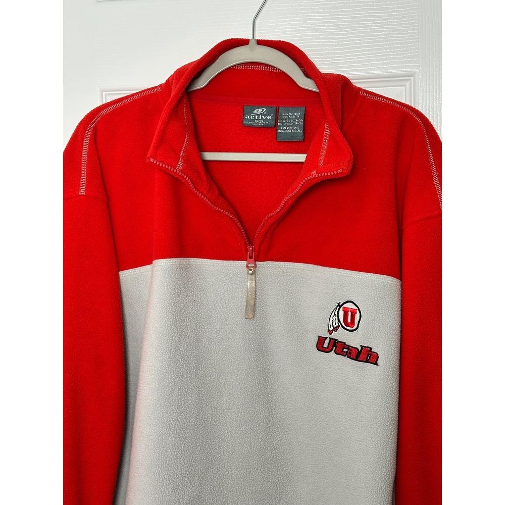 Utah Utes Red Gray Embroidered Active Fleece Quarter Zip Pullover Mens XL - Picture 3 of 14